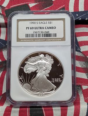 US 1990-S $1 American Silver Eagle, KM-273, NGC PF 69 Ultra Cameo - One Troy Ounce .999 Fine Silver