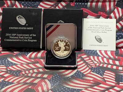 US 2016-P National Park Service Centennial 90% Silver Proof Dollar , 26.73g In OGP 