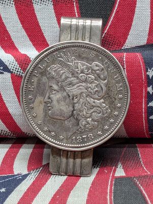 US 1878 Morgan Dollar set in Swank Sterling Silver Money Clip, KM-110 Condition PLEASE NOTE 