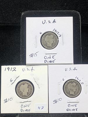 1912-P,D,S Silver Barber Dimes - Complete Year Set! Condition PLEASE NOTE Some coins may have a 
