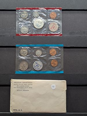 1970 P&D Mint Uncirculated Set in OGP (10 Coins) 40 % Silver Kennedy Half Dollar included. 1970 