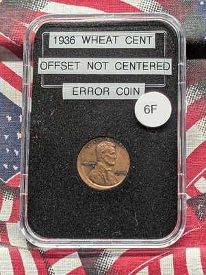1936 Lincoln Wheat Cent, Offset Not Centered, Error Coin Condition PLEASE NOTE Some coins may 