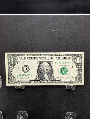 2021 $1 Federal Reserve Note, Cleveland D District, Fr. 1941-D, Low Serial D00002248C, Four 