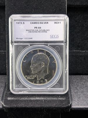 1973-S Dollar, 40% Silver, KM-203a, SEGS PR-64 Cameo Condition PLEASE NOTE Some coins may have 