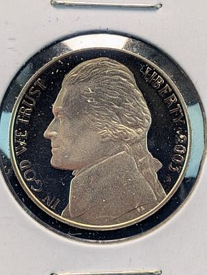 US 2003-S Jefferson Nickel, Copper-Nickel, KM-192, Proof Condition PLEASE NOTE Some coins may 