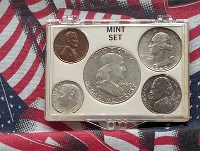 1960 Year Coin Set in Display Case - Three 90% Silver Coins Condition PLEASE NOTE Some coins 