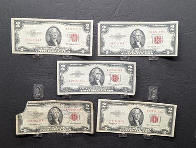 Five Various 1953 & 1963 Series $2.00 U.S. RED SEAL Banknotes - (3) 1953-A, (1) 1953-C, & (1) 