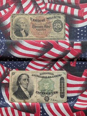 1863 Obsolete 25 Cents Fractional Currency Note & 1873 Obsolete 50 Cents Fractional Currency Note. 