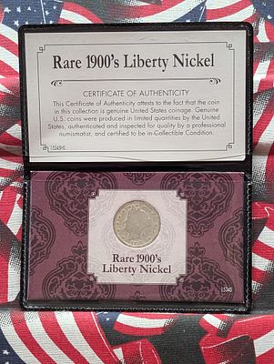 Rare 1900's Liberty Nickel in Display w/ COA - Includes 1910 Liberty Head V 
