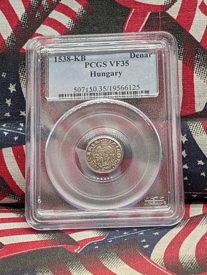 1538-KB Hungary Silver Denar - PCGS VF35 Condition PLEASE NOTE Some coins may have a grade on 