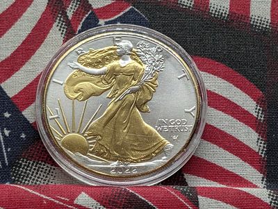 Gold LAYERED 2022 American Silver Eagle in Capsule - One Troy Ounce .999 Fine 