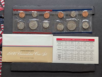 1986 P&D Uncirculated Mint Set In OGP. Condition PLEASE NOTE Some coins may have a grade on the 