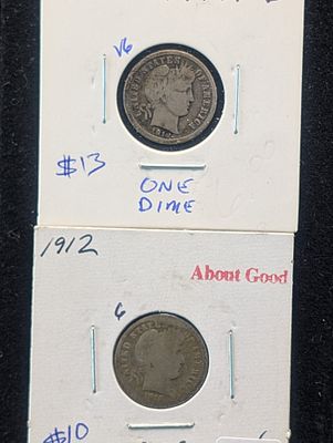 1912 P&D Silver Barber Dimes. 1912 P&amp;D Silver Barber Dimes Condition PLEASE NOTE Some coins 