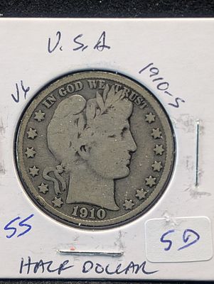 1910-S Silver Barber Half Dollar Condition PLEASE NOTE Some coins may have a grade on the 