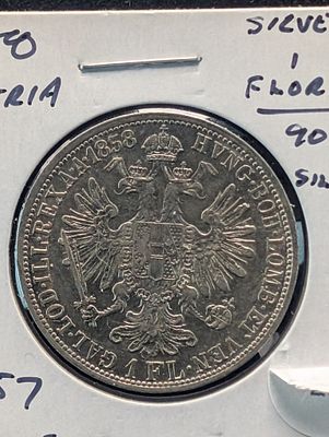 1858 Austria Silver 1 Florin. 90% Silver. .357 Ounce Condition PLEASE NOTE Some coins may have 