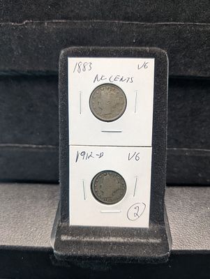 1883 and 1912-D Liberty Head V Nickels, Cupro-Nickel, KM-111/112 Condition PLEASE NOTE Some 