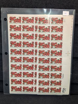 Lot of 370 (5 Sheets of 50 & 6 Strip of 20) 22 Cent - Poinsettia Flowers - Seasons Greetings. Lot 