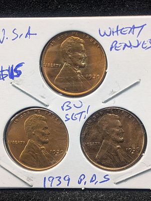 1939 P,D,S Lincoln Wheat Cents Condition PLEASE NOTE Some coins may have a grade on the package 