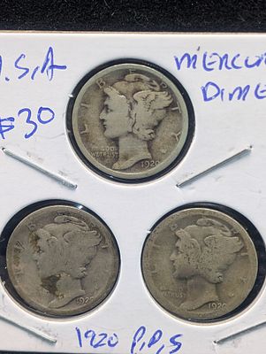 1920 P,D,S Silver Mercury Dimes - Complete Year Set! Condition PLEASE NOTE Some coins may have 
