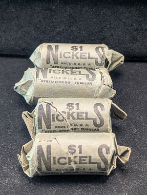 Four $1 Rolls of Jefferson Nickels - Mixed Dates & Mint Marks. Four $1 Rolls of Jefferson 