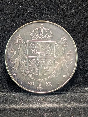 1976 Sweden Royal Wedding Fifty Kronor - 92.5% Silver & 27.03 Grams. 1976 Sweden Royal Wedding 