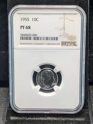 1955-P Roosevelt Dime. Graded By NGC PF 68 Condition PLEASE NOTE Some coins may have a grade on 
