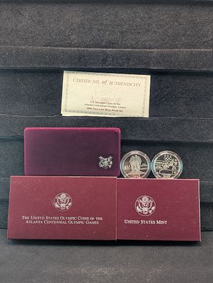 1995-P PROOF Atlanta Olympics - Track Runner & Cyclist Commemorative 90% Silver Dollars 2-Coin 