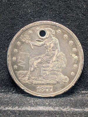 1877 Trade Silver Dollar w/ Hole - 420 Grains 90% Silver Condition PLEASE NOTE Some coins may 