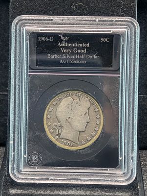 1906-D Barber Silver Half Dollar - SLABBED Authenticated VERY GOOD Condition PLEASE NOTE Some 