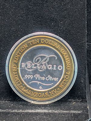 Limited Edition .999 FINE SILVER CENTER Bellagio Casino $10 Gaming Token in 