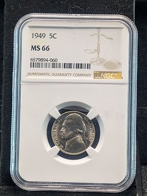 1949 Jefferson Nickel - NGC MS66 Condition PLEASE NOTE Some coins may have a grade on the 