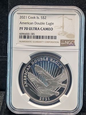 1/2 Oz. .999 PURE SILVER 2021 PROOF Cooks Island $2 American Double Eagle - NGC PF70 ULTRA CAMEO. 