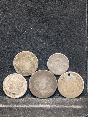1866 Three Cent Nickel, 1867 Shield Nickel, 1872 Seated Liberty Dime, No Date Seated Liberty 