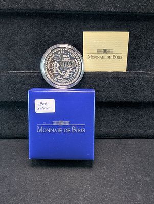1999 PROOF France 10 Silver Francs - 1st French Stamp in OGP w/ COA - 90% 