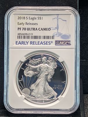2018-S PROOF American Silver Eagle - NGC PF70 ULTRA CAMEO - Early Release - One Troy Ounce .999 