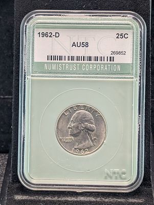 1962-D Washinton 90% Silver Quarter - NTC Cert. AU58 Condition PLEASE NOTE Some coins may have 