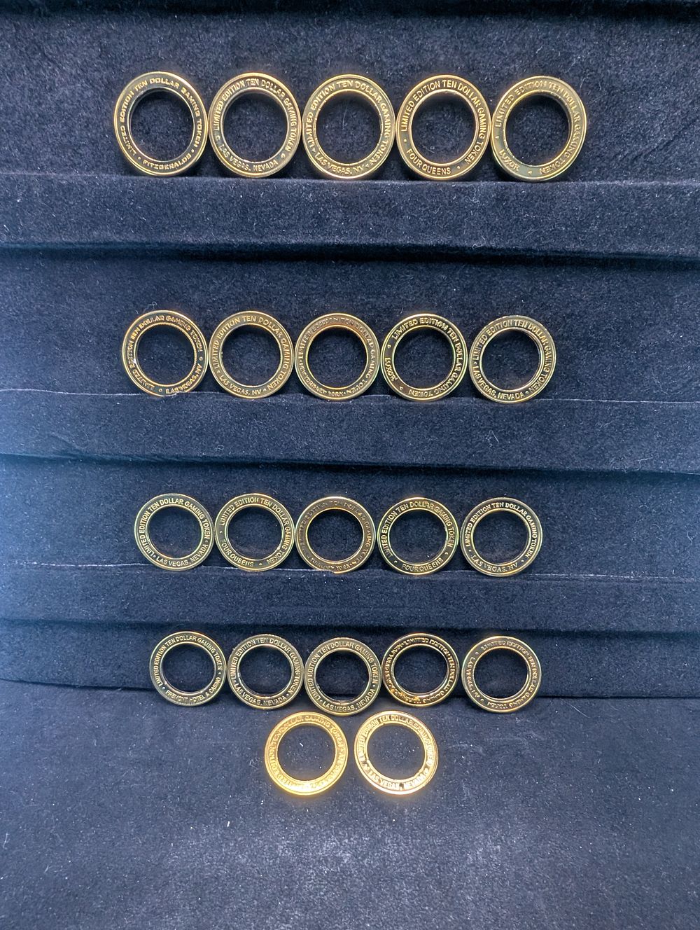 Grab Bag of Various Brass Casino Gaming Collector's Tokens - Outer Ring Only Missing Center 