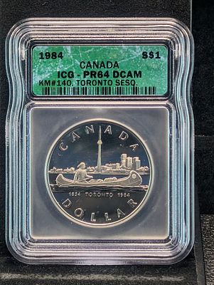 1984 PROOF Canada Silver Dollar Toronto - ICG Cert. PR64 DCAM (KM #140) Condition PLEASE NOTE 