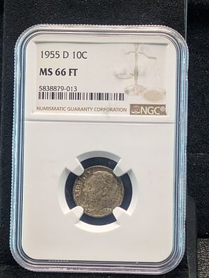 1955-D Roosevelt 90% Silver Dime - NGC MS66 FT Condition PLEASE NOTE Some coins may have a 