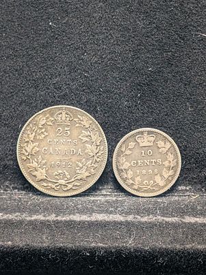 1896 Canada 10 Silver Cents & 1912 Canada 25 Silver Cents. 1896 Canada 10 Silver Cents &amp; 