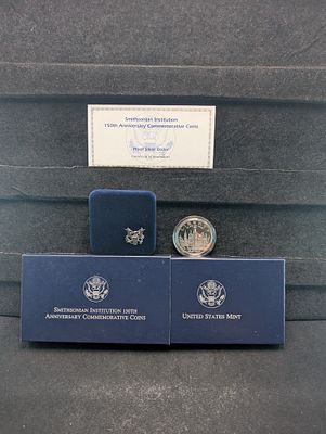 1996-P PROOF Smithsonian Institution 150th Anniv. Commemorative 90% Silver Dollar in OGP w/ COA. 