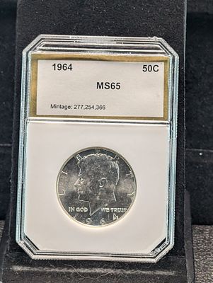 1964 Kennedy 90% Silver Half Dollar - PCI Cert. MS65 Condition PLEASE NOTE Some coins may have 