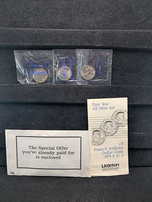 1979 PD&S US Susan B. Anthony Dollar Coins Littleton Coin Company First Year All Mint Set. 1979 
