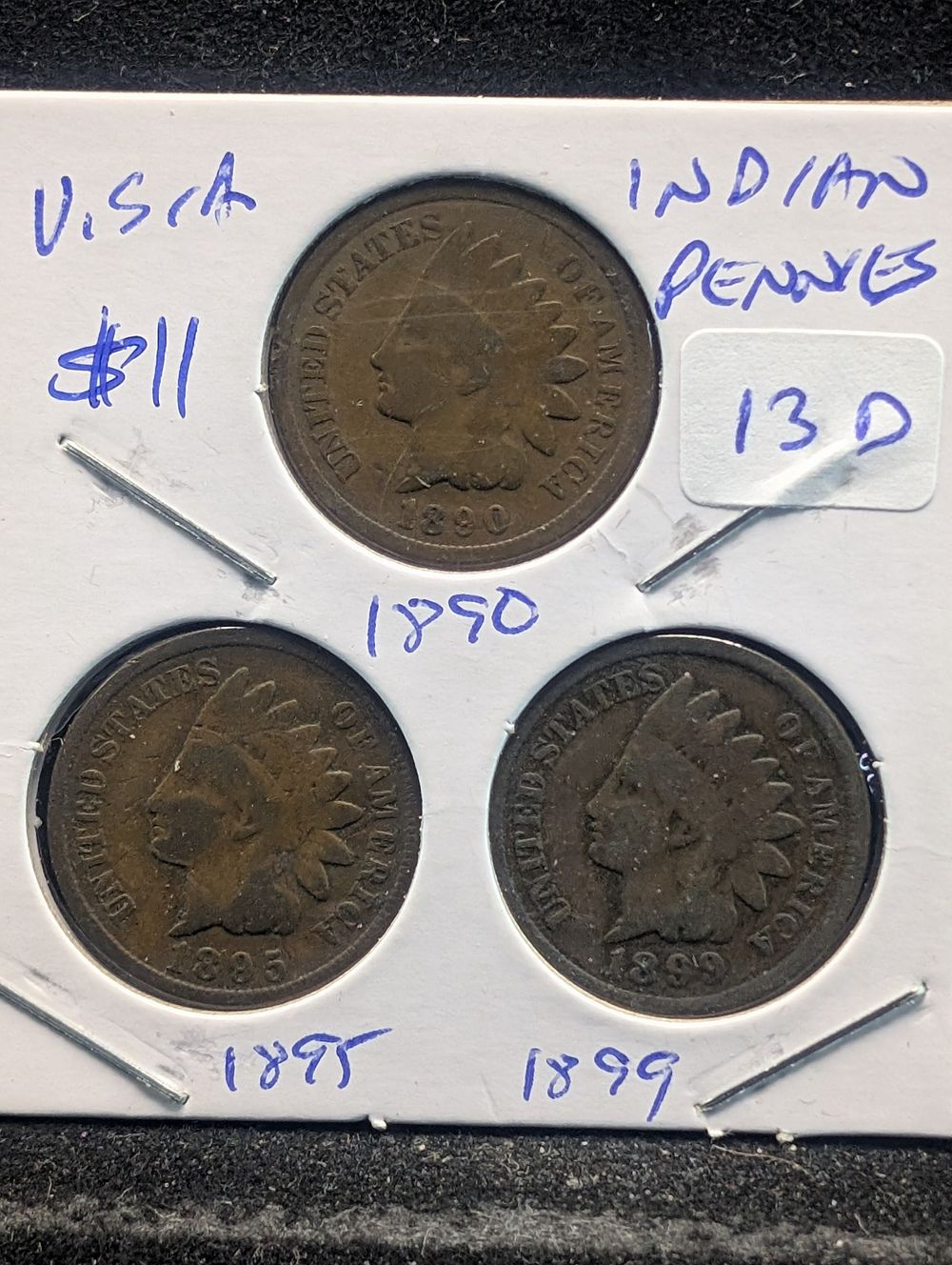 1890, 1895, & 1899 Indian Head Cents
Condition 
PLEASE NOTE Some coins may have a grade on the 