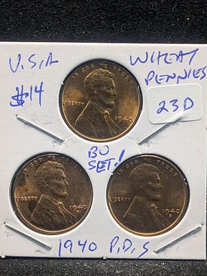 1940 P,D,S Lincoln Wheat Cents Condition PLEASE NOTE Some coins may have a grade on the package 