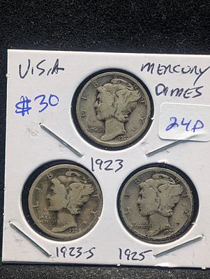 1923, 1923-S & 1925 Silver Mercury Dimes. 1923, 1923-S &amp; 1925 Silver Mercury 