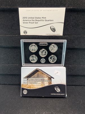 2015-S US Mint America The Beautiful Quarter Silver Proof Set. OGP w/COA. Five 90% Silver Quarters. 