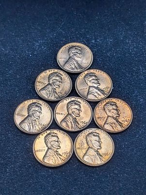 Eight BU Lincoln Memorial Cents - 1960-D, 1961-D, 1962-D, 1963, 1964-D, 1966, 1968-S, & 1969-S. E 