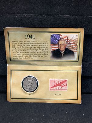 1941 Walking Liberty Historic Stamp & Walking Liberty half Dollar Coin Collection In OGP w/COA. 1 