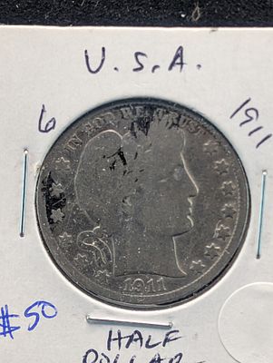 1911 Silver Barber Half Dollar- 115 Years Old! Condition PLEASE NOTE Some coins may have a 